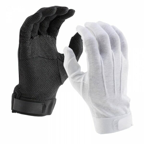 DSI (PAIR) Black AND WHITE Deluxe Hook-N-Loop Fastener Grip Marching Band Gloves