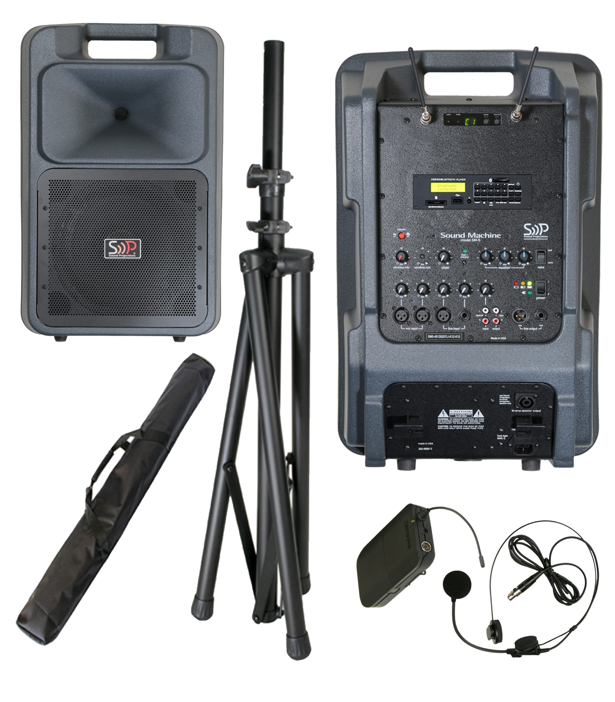 Sound Projections SM-5 with 123-channel Headset Wireless Bluetooth/MP3 Package Portable PA System