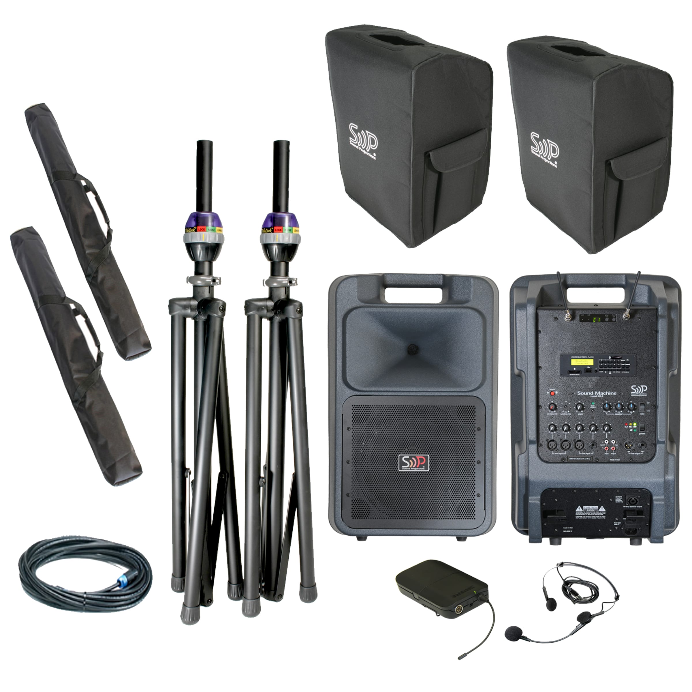 Sound Projections SM-5 Deluxe Headset UHF Wireless Bluetooth/MP3 Package with Comp Speaker Portable PA Speaker