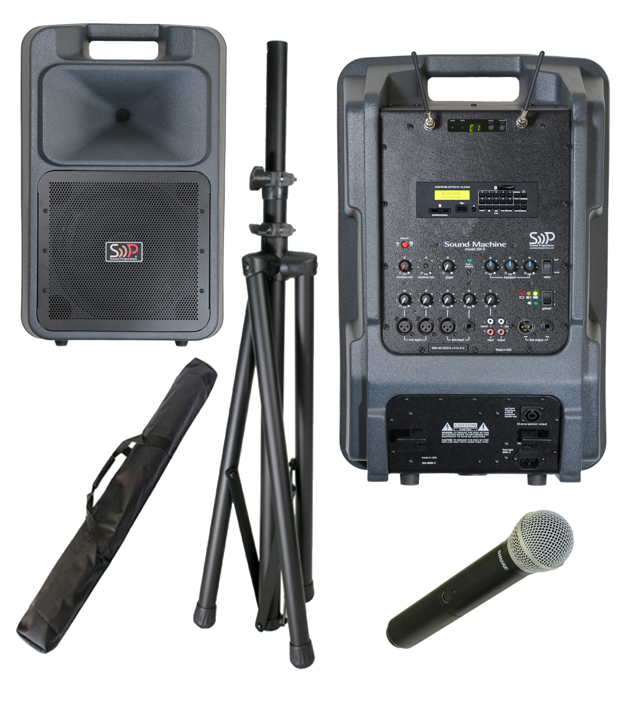 Sound Projections SM-5 with 123-Channel Handheld Wireless Bluetooth/MP3 Package Portable PA System