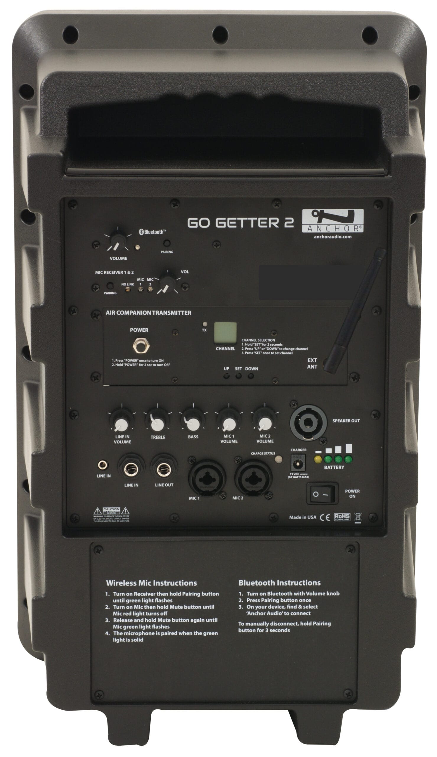 Anchor Audio Go Getter 2 with Built-In Bluetooth, AIR Transmitter & Dual Wireless Mic Receiver Battery Powered Portable PA System (GG2-XU2) - Image 2