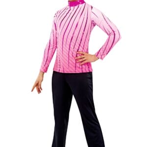 Styleplus Genesis Guard and Percussion Uniform MTO (Top)-Costume Print 319 with Metallic Texture Pattern Stripes 3000 in Magenta