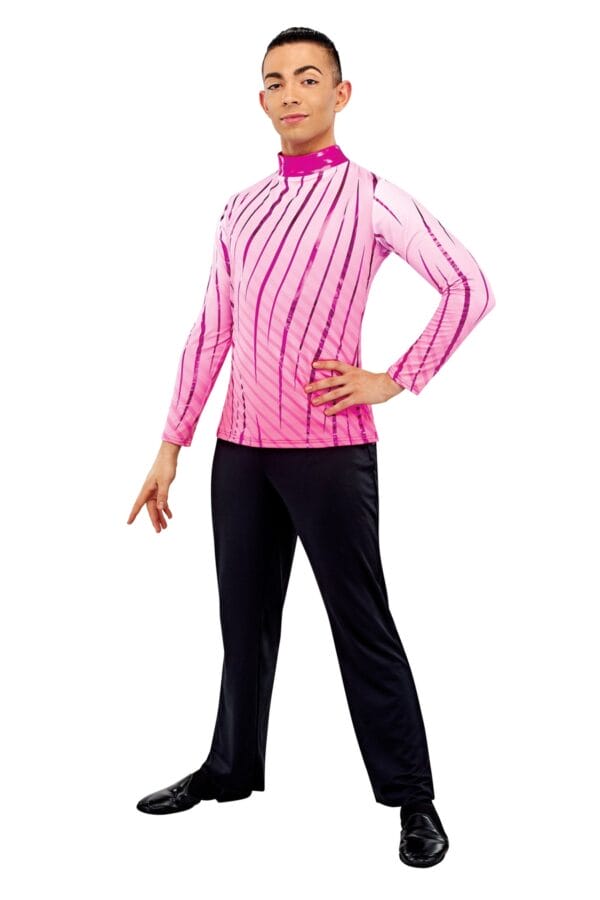 Styleplus Genesis Guard and Percussion Uniform MTO (Top)-Costume Print 319 with Metallic Texture Pattern Stripes 3000 in Magenta