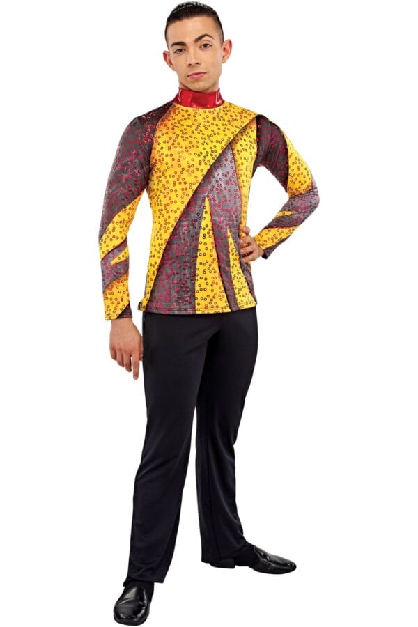 Styleplus Genesis Guard and Percussion Uniform MTO (Top)-Costume Print 343 with Metallic Texture Pattern 11000 in Red