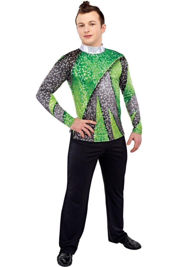 Styleplus Genesis Guard and Percussion Uniform MTO (Top)-Costume Print 337 with Metallic Texture Pattern 11000 in Silver