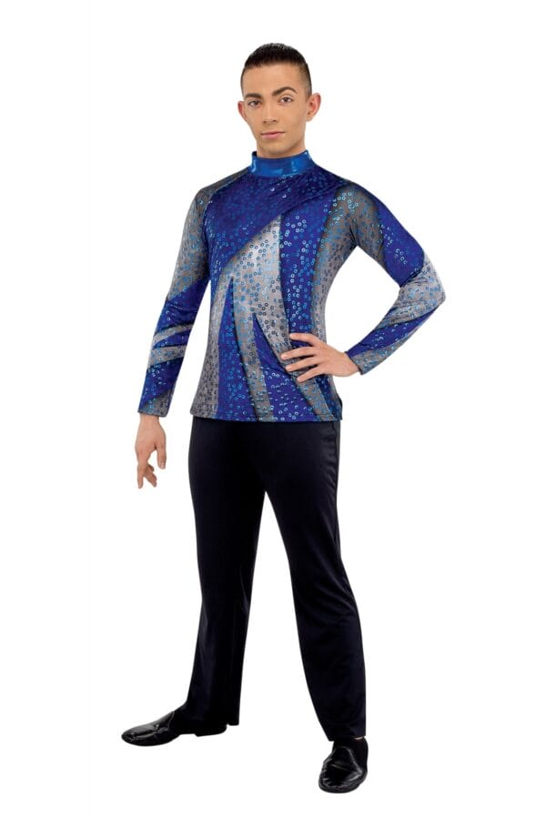 Styleplus Genesis Guard and Percussion Uniform MTO (Top)-Costume Print 342 with Metallic Texture Pattern 11000 in Electric Blue