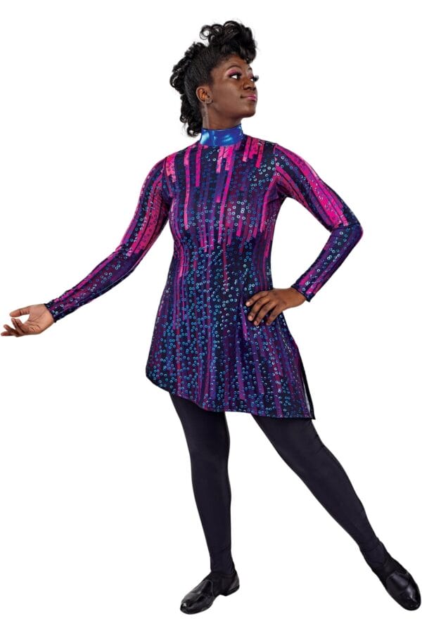 Styleplus Genesis Guard and Percussion Uniform MTO (Tunic)-Costume Print 333 with Metallic Texture Pattern 11000 in Electric Blue