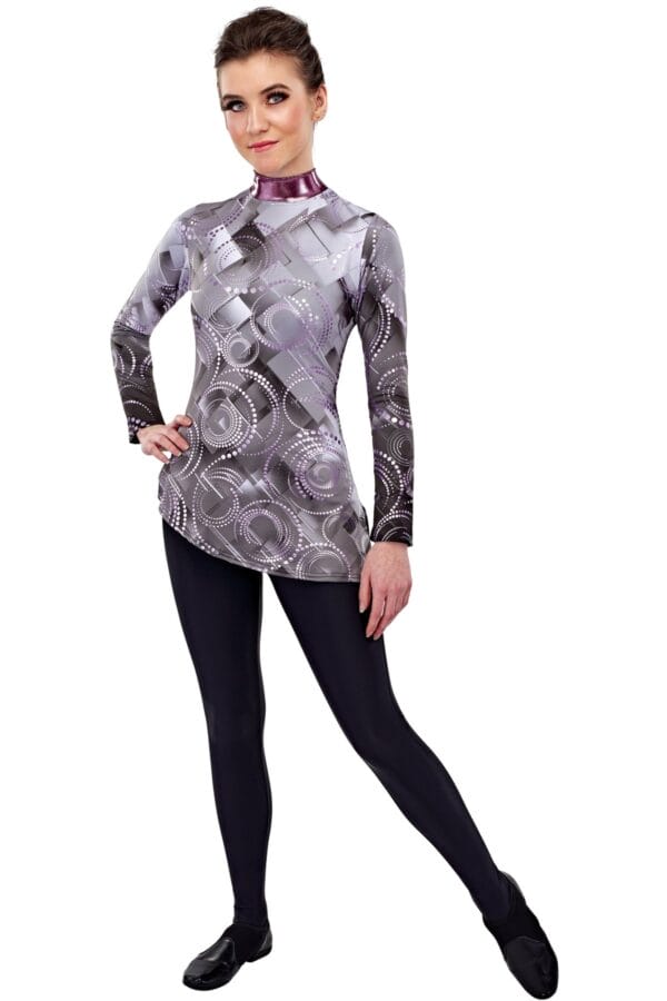 Styleplus Genesis Guard and Percussion Uniform MTO (Tunic)-Costume Print 307 with Metallic Texture Pattern Spiral 2000 in Lilac