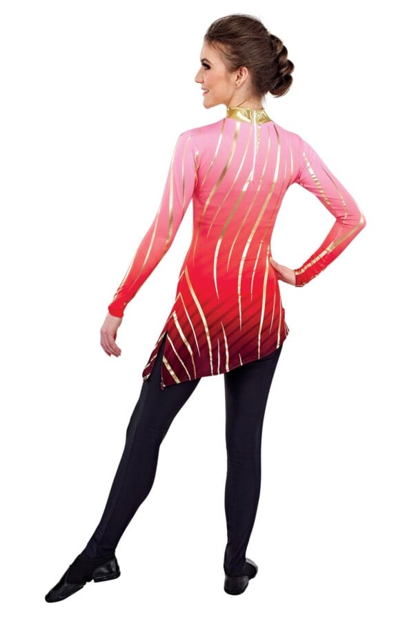 Styleplus Genesis Guard and Percussion Uniform MTO (Tunic)-Costume Print 317 with Metallic Texture Pattern Stripes 3000 in Gold