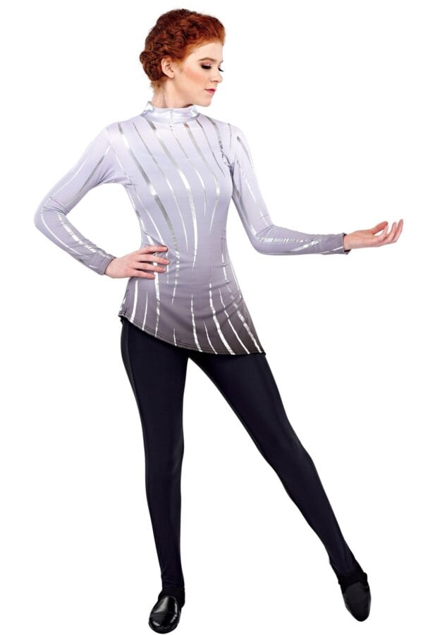 Styleplus Genesis Guard and Percussion Uniform MTO (Tunic)-Costume Print 320 with Metallic Texture Pattern Stripes 3000 in Silver
