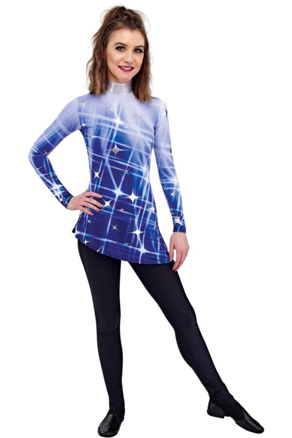 Styleplus Genesis Guard and Percussion Uniform MTO (Tunic)-Costume Print 331 with Metallic Texture Pattern 7000 in Silver