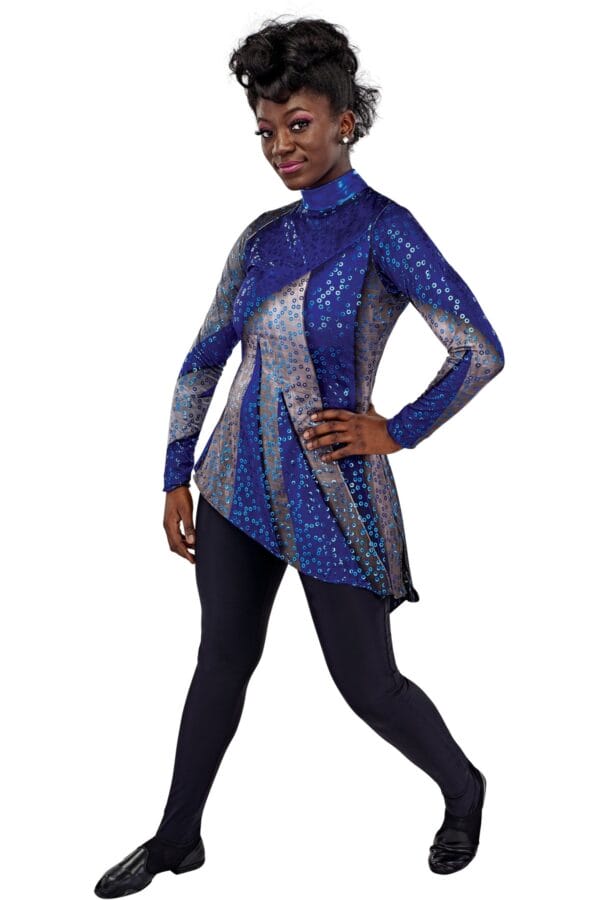 Styleplus Genesis Guard and Percussion Uniform MTO (Tunic)-Costume Print 342 with Metallic Texture Pattern 11000 in Electric Blue