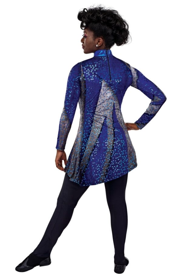Styleplus Genesis Guard and Percussion Uniform MTO (Tunic)-Costume Print 342 with Metallic Texture Pattern 11000 in Electric Blue