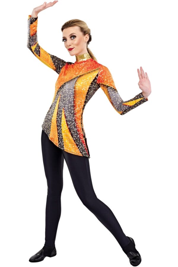 Styleplus Genesis Guard and Percussion Uniform MTO (Tunic)-Costume Print 344 with Metallic Texture Pattern 11000 in Gold