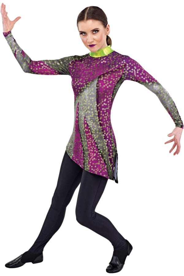 Styleplus Genesis Guard and Percussion Uniform MTO (Tunic)-Costume Print 339 with Metallic Texture Pattern 11000 in Lime