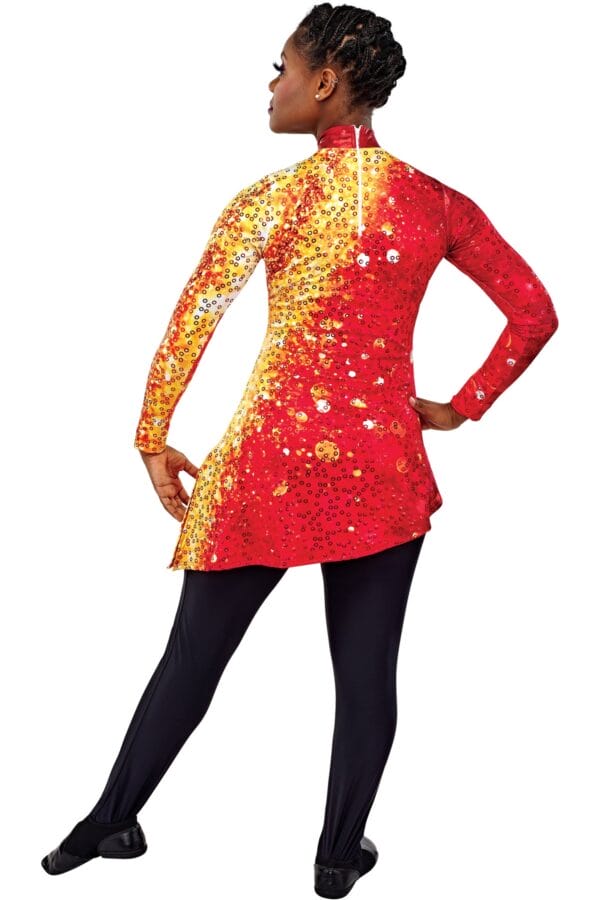 Styleplus Genesis Guard and Percussion Uniform MTO (Tunic)-Costume Print 308 with Metallic Texture Pattern 11000 in Red