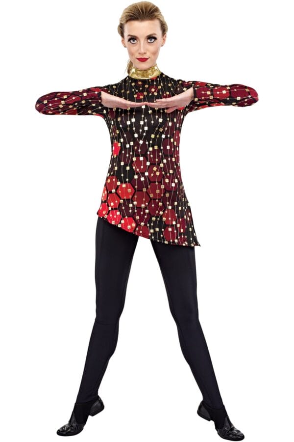 Styleplus Genesis Guard and Percussion Uniform MTO (Tunic)-Costume Print 334 with Metallic Texture Pattern 12000 in Gold