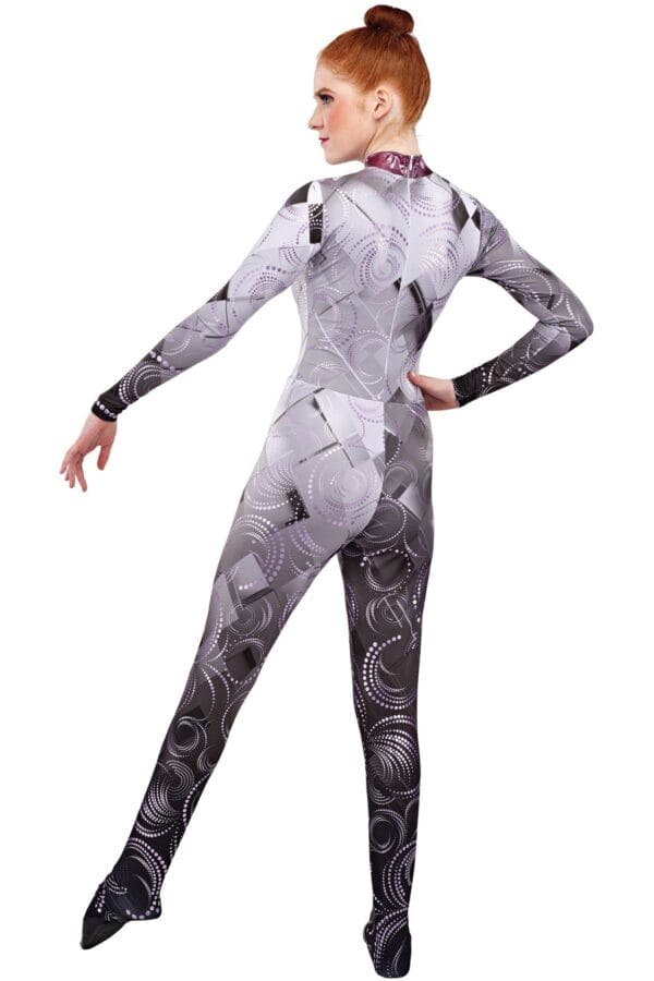 Styleplus Genesis Guard and Percussion Uniform MTO (Unitard)-Costume Print 307 with Metallic Texture Pattern Spiral 2000 in Lilac