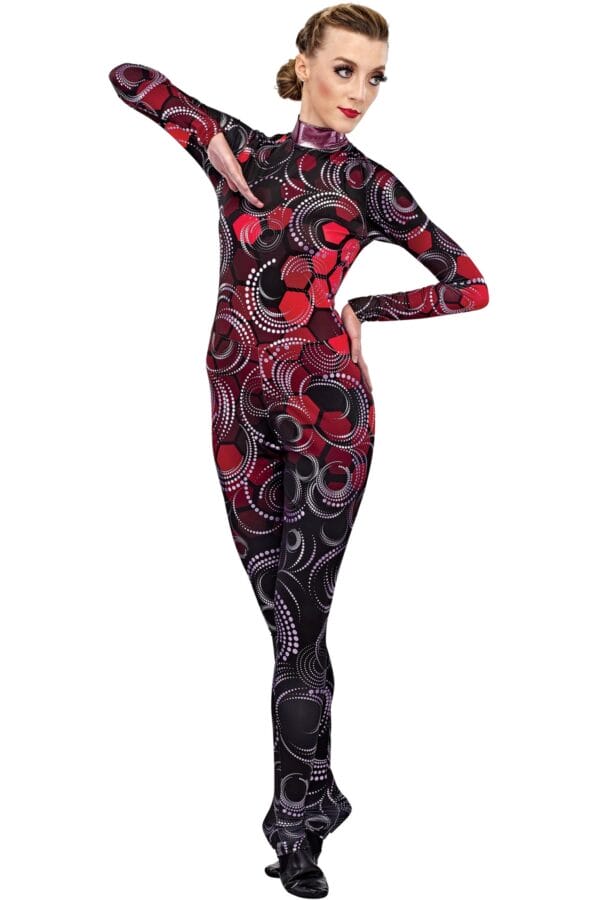 Styleplus Genesis Guard and Percussion Uniform MTO (Unitard)-Costume Print 334 with Metallic Texture Pattern Spiral 2000 in Lilac