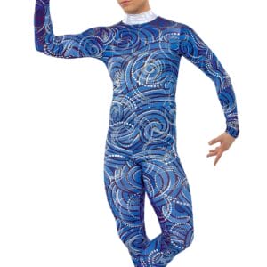 Styleplus Genesis Guard and Percussion Uniform MTO (Unitard)-Costume Print 366 with Metallic Texture Pattern Spiral 2000 in Silver