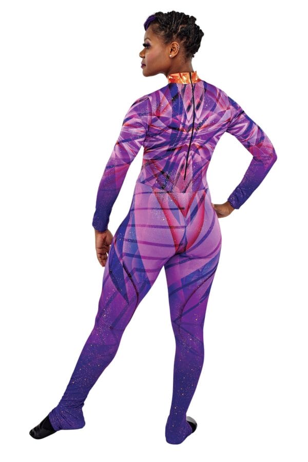 Styleplus Genesis Guard and Percussion Uniform MTO (Unitard)-Costume Print 301 with Metallic Texture Pattern 6000 in Copper