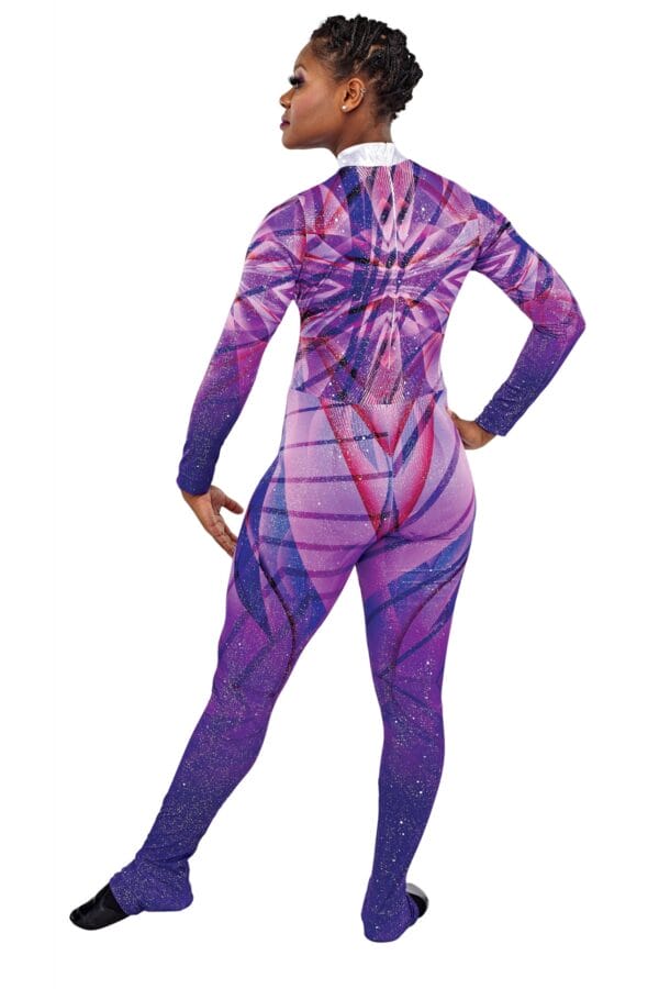 Styleplus Genesis Guard and Percussion Uniform MTO (Unitard)-Costume Print 301 with Metallic Texture Pattern 6000 in Lilac