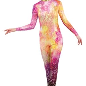 Styleplus Genesis Guard and Percussion Uniform MTO (Unitard)-Costume Print 302 with Metallic Texture Pattern 11000 in Gold