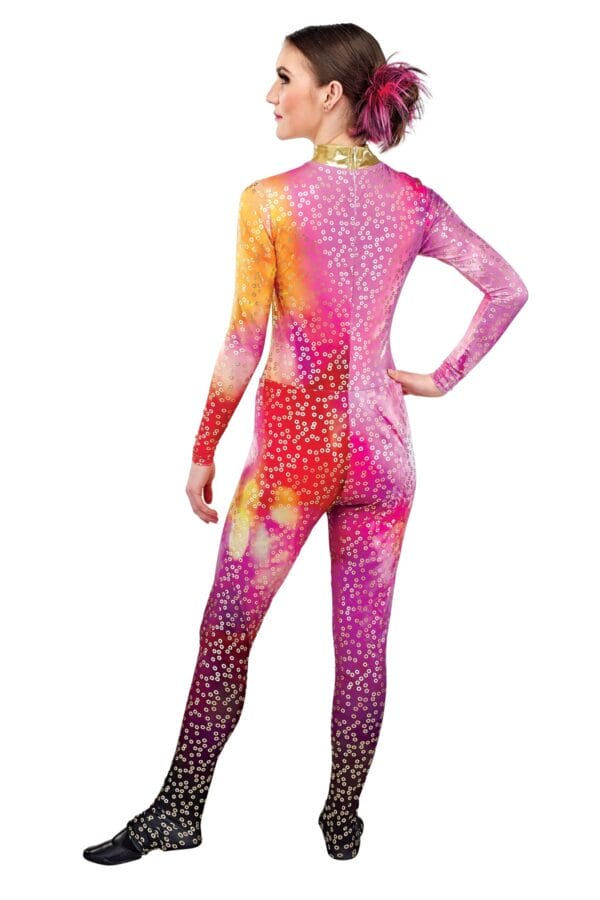 Styleplus Genesis Guard and Percussion Uniform MTO (Unitard)-Costume Print 302 with Metallic Texture Pattern 11000 in Gold
