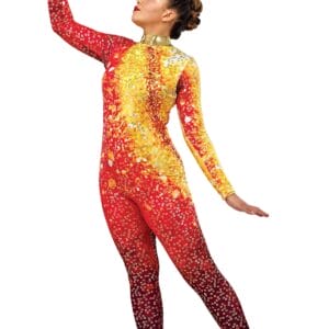 Styleplus Genesis Guard and Percussion Uniform MTO (Unitard)-Costume Print 308 with Metallic Texture Pattern 11000 in Gold
