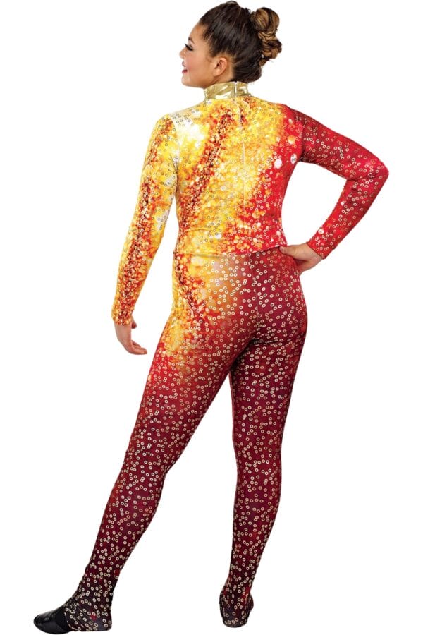 Styleplus Genesis Guard and Percussion Uniform MTO (Unitard)-Costume Print 308 with Metallic Texture Pattern 11000 in Gold