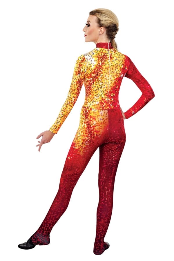 Styleplus Genesis Guard and Percussion Uniform MTO (Unitard)-Costume Print 308 with Metallic Texture Pattern 11000 in Red