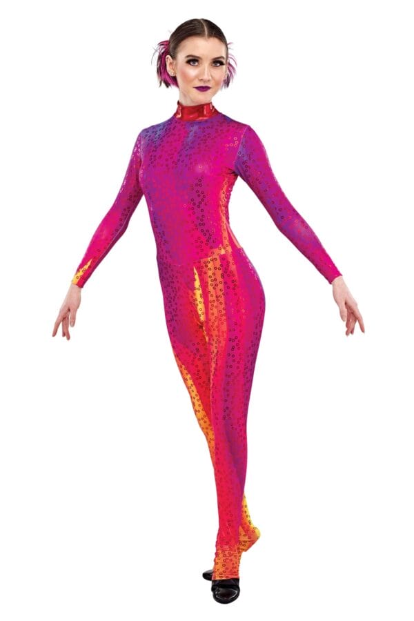 Styleplus Genesis Guard and Percussion Uniform MTO (Unitard)-Costume Print 327 with Metallic Texture Pattern 11000 in Red