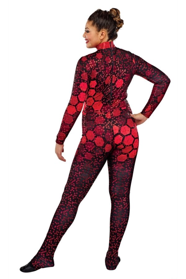 Styleplus Genesis Guard and Percussion Uniform MTO (Unitard)-Costume Print 334 with Metallic Texture Pattern 11000 in Red