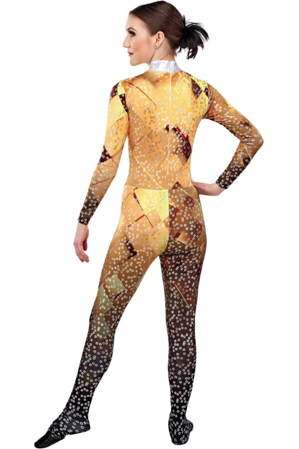 Styleplus Genesis Guard and Percussion Uniform MTO (Unitard)-Costume Print 306 with Metallic Texture Pattern 11000 in Silver