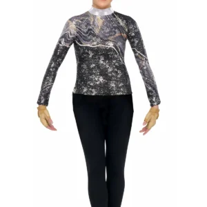 Styleplus In-Stock Genesis Guard and Percussion Uniforms MTO (Tops)- Costume Print 554 with Metallic Texture Pattern Spiral 14000 in Silver