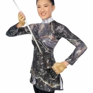 Styleplus In-Stock Genesis Guard and Percussion Uniforms MTO (Tunics)- Costume Print 555 with Metallic Texture Pattern Marble 14000 in Silver